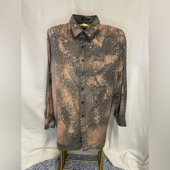 Bleach Dyed Button Down Shirt Pink Truck American Flag Patriotic Artcore - Picture 2 of 4